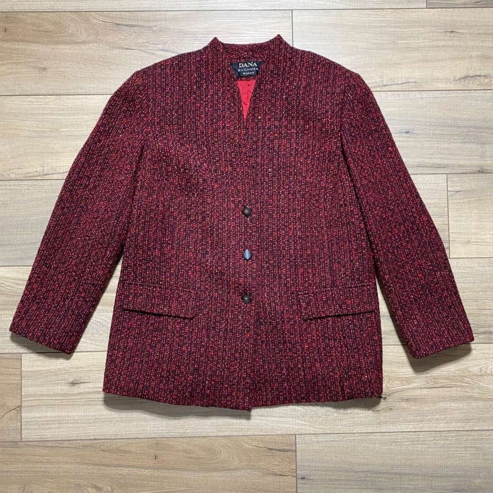 Dana Buchman Women's‎ 100% Wool Three-Button Blazer Jacket Size 14 Red Black